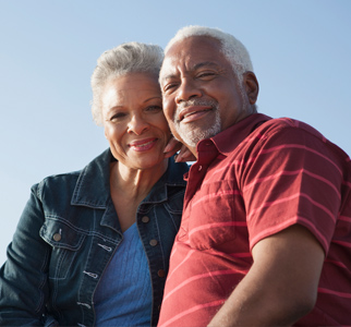 Older couple outdoors, smiling